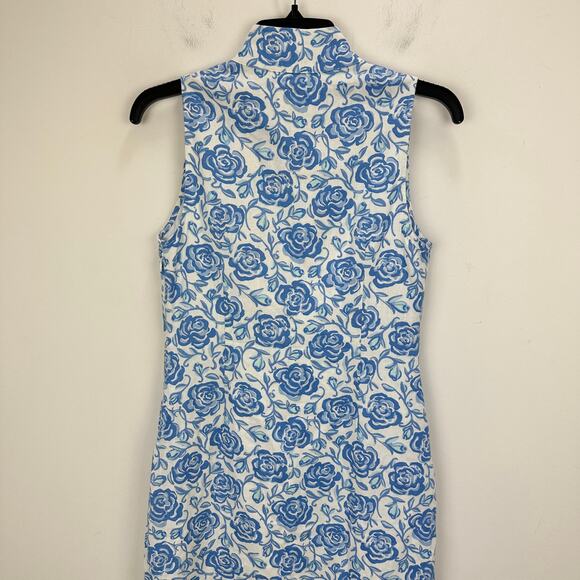 Sail To Sable Linen Blend Midi Dress Rose Floral Blue Resort Cottage XXS NWT - Picture 11 of 16